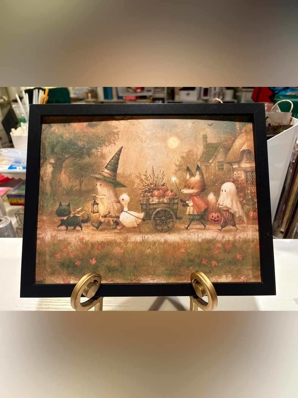 Autumn Parade Framed 8x10 Wall Art - Halloween Forest Scene in Warm Brown